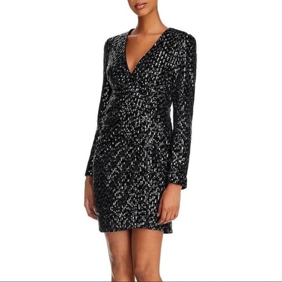 Anthropologie Dresses & Skirts - NWT O.P.T. Anthropologie Black Luna Velvet Sequin Elegant Wrap‎ Dress Size M